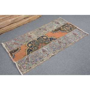 Classic Orange Green Vintage Turkish Rug 2.1x3.8ft Handmade Patchwork Design Wool Viscose Material Latex Backing for Living Room - Product Image 4