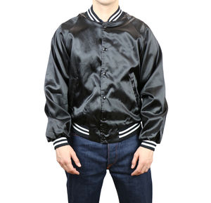 <b>Black</b> Letterman Satin Varsity <b>Jacket</b> Men Windproof Waterproof Breathable Autumn Stand Button Closure Plain Dyed Satin <b>Jacket</b> - Product Image 1