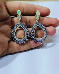 Pendientes finos de Plata de Ley 925, Joyería de diamantes hechos a mano con piedras preciosas de ópalo etíope de cianita de diamante Natural - Product Image 6