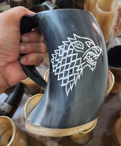 Taza de cuerno de búfalo Natural hecha a mano, taza de cuerno vikingo de estilo religioso pulido para decoraciones navideñas, beber cerveza - Product Image 5