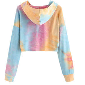 Sudadera con capucha corta multicolor de alta calidad para mujer, hecha a medida para la temporada de invierno, tela de punto estampada, precio de venta completo - Product Image 2