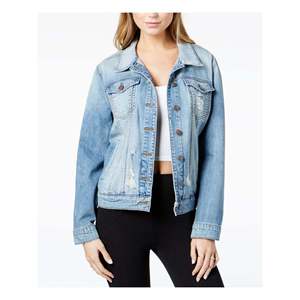 Chaqueta vaquera azul oversize para mujer STS, estilo boyfriend con bolsillos deshilachados y botones, talla XS - Product Image 1