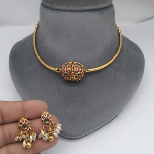 Simple Look Best Quality <b>Gold</b> Plated Hasli Necklace <b>Set</b> With <b>Earrings</b> For Wedding Party Wear Collection For Women - Product Image 2