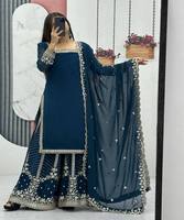 Ensemble Kurti décontracté en dentelle tendance avec pantalon et dupatta en soie RAMA 100% pure, anti-boulochage, respirant, longueur complète