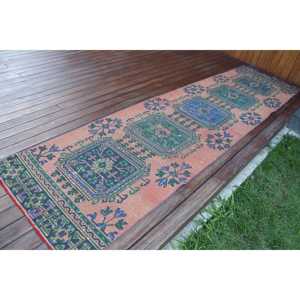 Tapis turc vintage 2,7x10,6 pi (82x322 cm), tapis en laine rouge - Product Image 2