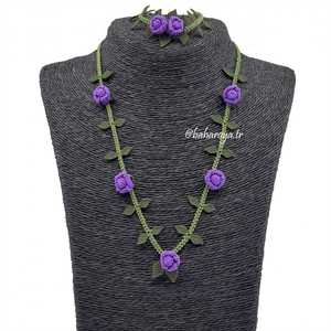 İğne Oyası Goncagül Kolye-Bileklik Lila Collar de moda con piedra Lila Bileklik - Product Image 1