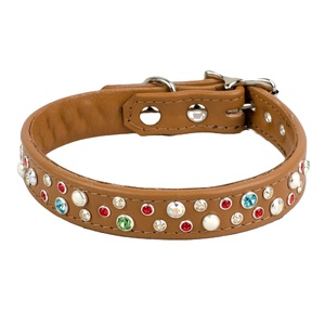Handmade Exclusive Leather Dog Collar With 4Colored Combo Crystal <b>Studs</b> Decoration Top Indian Supplier Saman Exports - Product Image 1