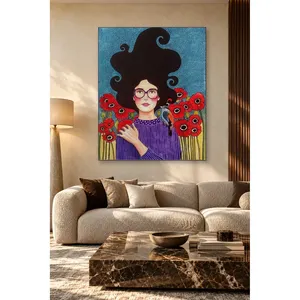 Fida Girl avec lunettes, coquelicots et oiseau, impression sur toile - Product Image 2