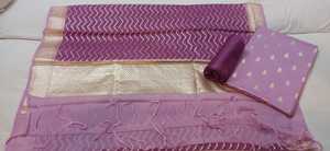 Costumes en coton Chanderi fabriqués à la main, élégants sans effort, salwar et sari en soie de haute qualité pour les mariages et les fêtes - Product Image 2