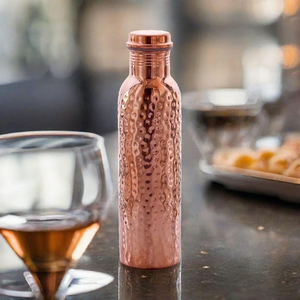 Hammered Copper Water Bottle <b>With</b> Brass Clip <b>Lid</b> 1000ml Durable Ayurvedic Design for Daily Hydration Wide Customized Sized - Product Image 3