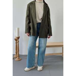 เสื้อแจ็คเก็ตโอเวอร์ไซส์ลายทางสีกากี - สีกากี - Product Image 4