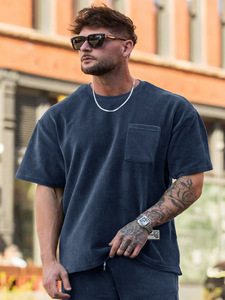 Camisetas de verano de pana de cuello redondo OEM, camisetas de manga corta gruesas y pesadas, camisetas de gran tamaño para hombre, camiseta para hombre - Product Image 5