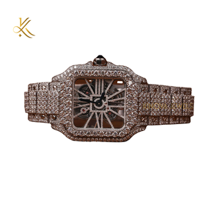 Montre-bracelet de luxe en acier inoxydable avec fermoir caché à bouton-poussoir carré de 41 mm, sertie de diamants en moissanite - Product Image 1