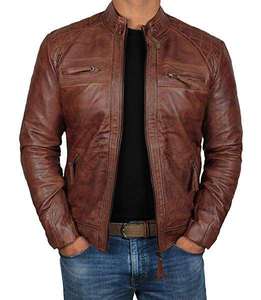 Veste en cuir véritable pour homme de qualité supérieure, col montant, en cuir de vache, pour l'automne et l'hiver, respirante, veste en cuir véritable pour homme - Product Image 3