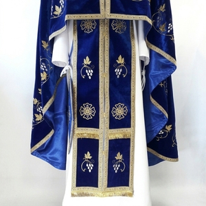 Ensemble de vêtements liturgiques de l'église orthodoxe en velours bleu royal avec broderie en fils d'or, robe de clergé, chasuble de prêtre - Product Image 4
