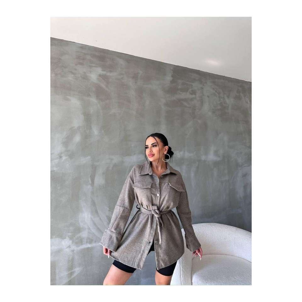 Women's Plaid Belted Gray Shirt