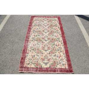 พรมปูพื้นขนาดใหญ่สีเบจและดอกไม้สีเบจคลาสสิก3.5 'x 6.3' ผ้าขนสัตว์รูปสี่เหลี่ยมผืนผ้าการเย็บปะติดปะต่อกันพรมห้องขนาด10มม. แนวแอบสแตรกต์ - Product Image 1