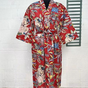 Kimono largo Kantha elegante para mujer bata estampada de algodón hecha a mano - Product Image 1