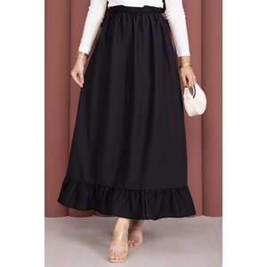 Black Chiffon <b>Skirt</b> with <b>Elastic</b> Waist and Ruffle Details Comfortable Breathable Patchwork Digital Print Made From Spandex - Product Image 2