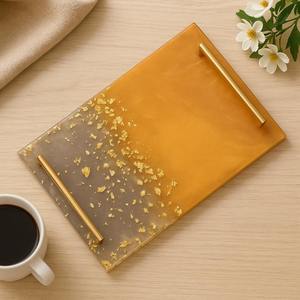 Plateau de service en résine artisanal avec motif floral, design personnalisable, haute qualité pour la cuisine, la maison, les fêtes - Product Image 2