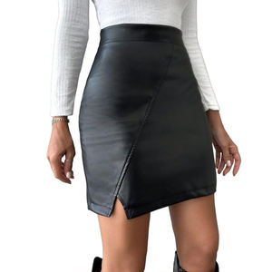 Women <b>Knee</b> <b>Length</b> Leather <b>Skirt</b> Spring Autumn Fashion Ripped Slit Raw Custom Logo Women Clothing Comfortable Cow hide <b>Skirts</b> - Product Image 4