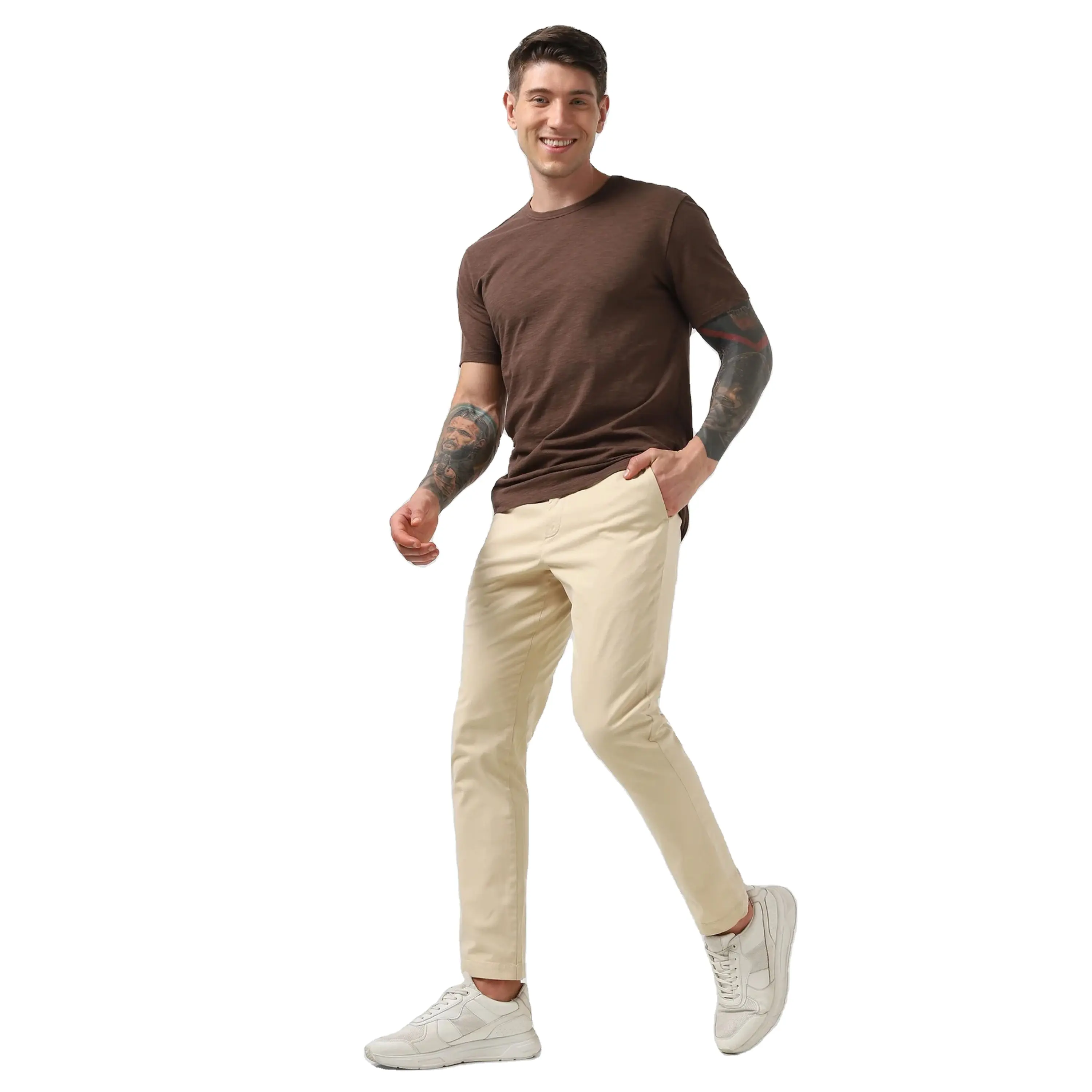 간편한 스타일 필수: 남성용 슬러브 티셔츠-생생한 색상의 일상 착용에 이상적인 독특한 질감의 부드러운 면