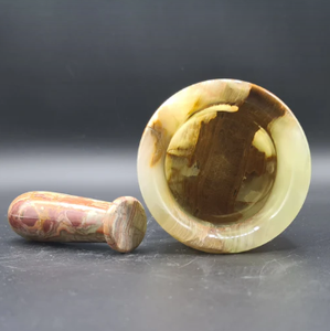 Mortier et pilon en onyx de luxe, sardonyx, molcajete, vaisselle en marbre artisanale, outil de cuisine, décoration d'intérieur - Product Image 2
