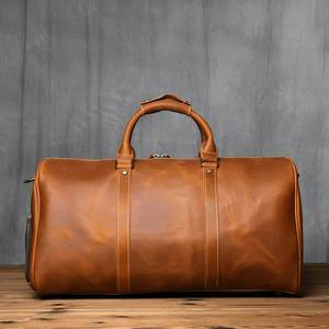 Bolsas de Viaje de Piel Auténtica con Cierre de Cremallera y Logotipo Personalizado Hechas a Mano, Bolsas de Viaje Unisex para Fin de Semana, Deportes, Gimnasio, Viajes, Venta al por Mayor - Product Image 1