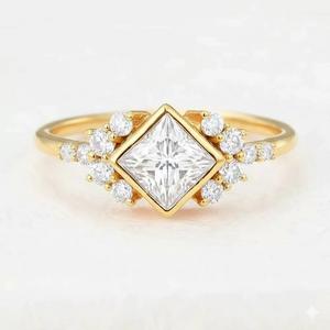 Bague de fiançailles en moissanite VVS de 2 carats, sertie en grappe de coupe princesse, en argent 925, sertie en bélière, bague d'anniversaire de mariage, cadeau pour femme - Product Image 6