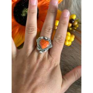 Bague Cœur en Huître Épineuse Plaqué Or Rose, Faite à la Main en Argent Sterling, Réglable, Cadeau - Product Image 2