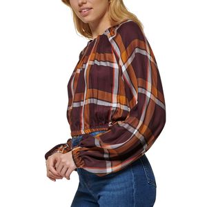 Top da Donna DKNY a Maniche Lunghe con Stampa Scozzese e Ricami Floreali, Stile Y2K Formale, in Tessuto Raso Chiffon Lavorato a Maglia, Taglia Grande (XL) - Product Image 3