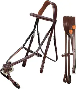 Confortável Broad Ear Livre Forma Anatômica Mono Crown Piece Fantasia Costurado Figura Acolchoada Noseband Inglês Bridle & Rubber Reins