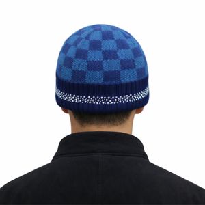 Winter Rhinestone Knit <b>Beanie</b> <b>Hat</b> Unisex Acrylic Check Pattern <b>Beanie</b> Fashion Warm <b>Beanie</b> <b>Hat</b> For <b>Men</b> - Product Image 2