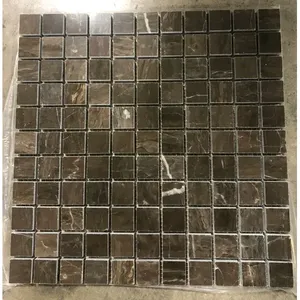 12X12กระเบื้องโมเสคหินหินอ่อนธรรมชาติสีน้ำตาลเข้มกาแฟเข้มสำหรับห้องน้ำกล่อง T-01แคลไซต์สร้างโมเดล10ชิ้น - Product Image 1