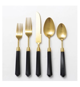 Juego de cubiertos chapados en oro de acero inoxidable, juego de cubertería con mango de resina, Logo personalizado, cuchara y tenedor para postre, precio asequible - Product Image 3