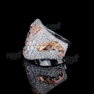 Anillo de Moissanita VVS con Corte Redondo y Baguette, Chapado en Rodio, Diseño Personalizado, Plata 925, Estilo Hip Hop, para Fiestas - Product Image 2