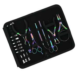 Ensemble d'outils pour extensions de cheveux, pince à micro-perles, pince à sertir, poignée en caoutchouc, ciseaux de barbier, enfile-fils, clips de séparation pour les doigts - Product Image 1