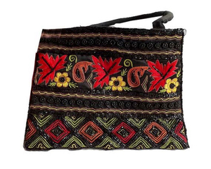 Pochette de soirée ethnique indienne pour femmes, ornée de perles, 7 pouces, motif floral, doublure en coton, fermeture ouverte - Product Image 1