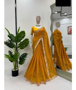 Dernière collection de vêtements ethniques indiens traditionnels pour femmes robe et tenue de fête broderie et séquence travail Saree Blouse - Product Image 1