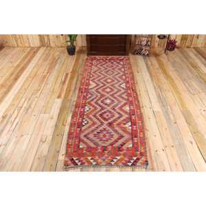 3.2x9.4 ft Turkish Vintage Rug, <b>Runner</b> Rug, Kilim <b>Red</b> Wool Rug - Product Image 1