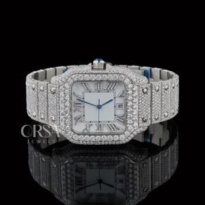 Reloj blanco de calidad de exportación con diamantes naturales con brillo elegante y estilo ostentoso para hombre disponible a precio de exportación - Product Image 1