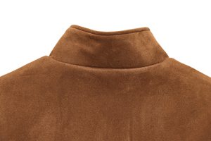 Color marrón manga larga cremallera Fly Stand Collar Casual moda chaqueta para mujer - Product Image 5