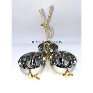 Cuencos de Metal de Alta Calidad con Textura Martillada, Chapados en Oro, Forma Redonda, Diseño de Flores y Hojas, de la India - Product Image 6