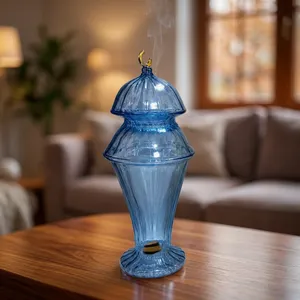 Brûleur d'encens en verre coloré de luxe avec couvercle décoratif à crochet, encensoir en verre de style arabe pour Bakhoor, encens - Product Image 2