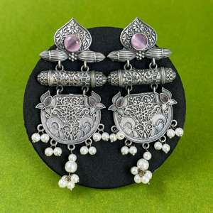 Pendientes Colgantes de Plata Oxidada Estilo Bohemio con Bisel para Boda, Regalo para Mujer - Product Image 1