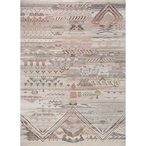 Alfombra Freedom Manchaha de Lana y Seda de Bambú Anudada a Mano, Color Blanco Antiguo/Blanco, Diseño Geométrico Rectangular, para Sala de Estar, Grosor de 7-8 mm, 9x12 - Product Image 1