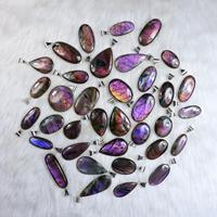 Colgante Unisex con Bisel, Joyería Plateada, Estilo Bohemio, Piedra Preciosa de Labradorita Morada, Excelente Calidad, Diseño Único, Regalo