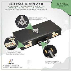 NANBA GROUP Étui rigide pour demi-tablier de franc-maçon en similicuir noir, avec emblème G en argent et compas carré, doré - Product Image 2