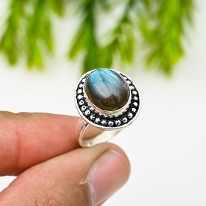 Bague ovale en agate bleue naturelle 10x14 MM plaquée rhodium noir, bijoux en pierres précieuses faits à la main, certifiés IGI pour femmes, fête, taille US 3 15 - Product Image 4