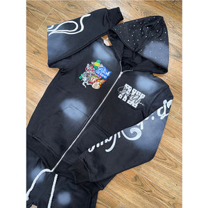 Custom Made <b>Zip</b>-Up Lightweight Men's Casual Two-Piece Hoodie & Shorts Set 100% Cotton Quick Dry - Product Image 2